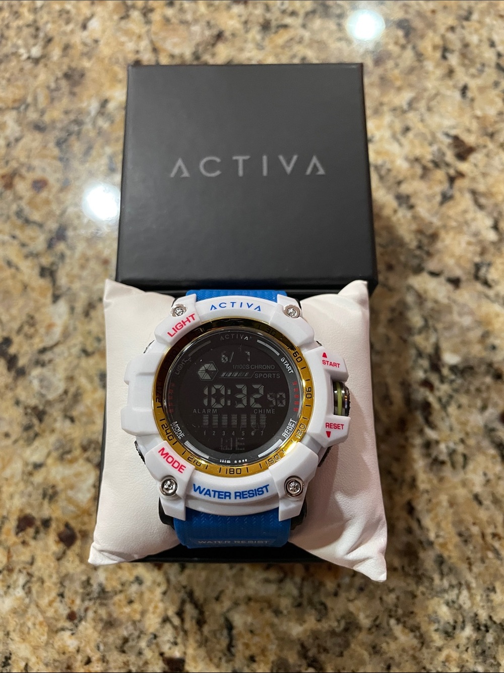 Activa White, Blue & Gold Sport Digital Watch